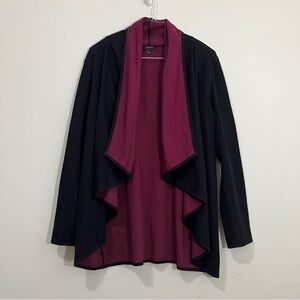 Talbots Sz L Two Sides Striped Open Front Cardigan Sweater Black Pink Slouchy